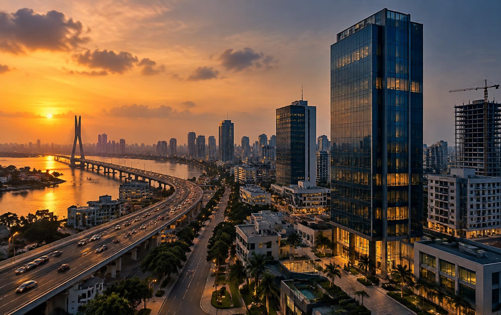 African city infrastructure at sunset